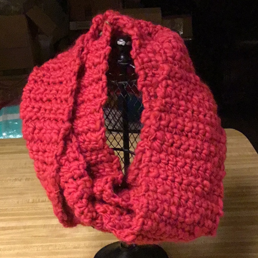 Red Wool Handmade Infinity Scarf
